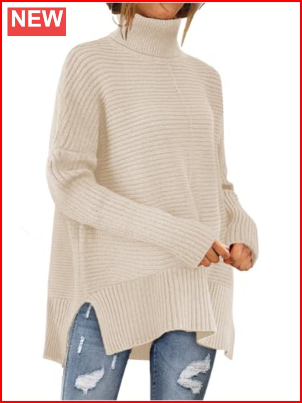 Womens Oversized Turtleneck Sweater Soft Cozy Knit Pullover Fall Winter